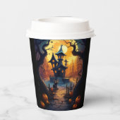 ハロウィーン/黒猫/魔女/魔法使い方曲がった家 紙コップ (裏面)