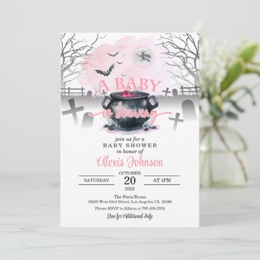 ハロウィーンAベビーが赤ちゃんシャワーピンクを醸造している 招待状 (スタンド正面)