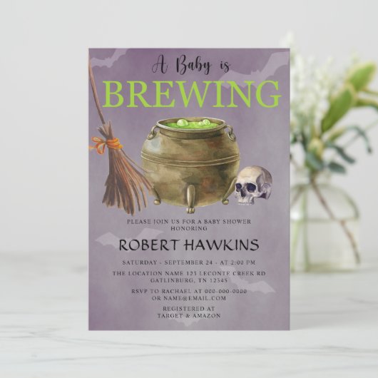ハロウィーンAベビーが醸造ベビーシャワー招待状 招待状 (スタンド正面)