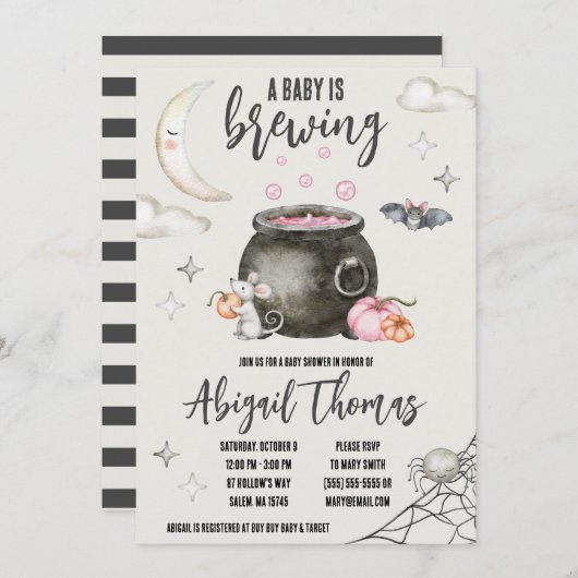 ハロウィーンAベビーが醸造ベビーシャワー招待状 招待状 (正面/裏面)