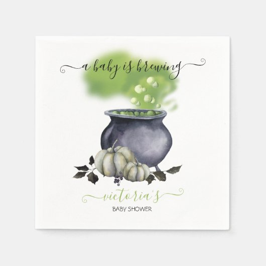 ハロウィーンAベビーはカルドロンベビーシャワーを醸造している スタンダードカクテルナプキン (正面)