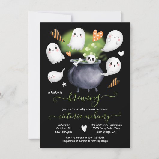 ハロウィーンAベビーは可愛い幽霊たちシャワーを醸造 招待状 (正面)