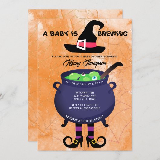 ハロウィーンAベビーは赤ちゃんシャワーを醸造している 招待状 (正面/裏面)