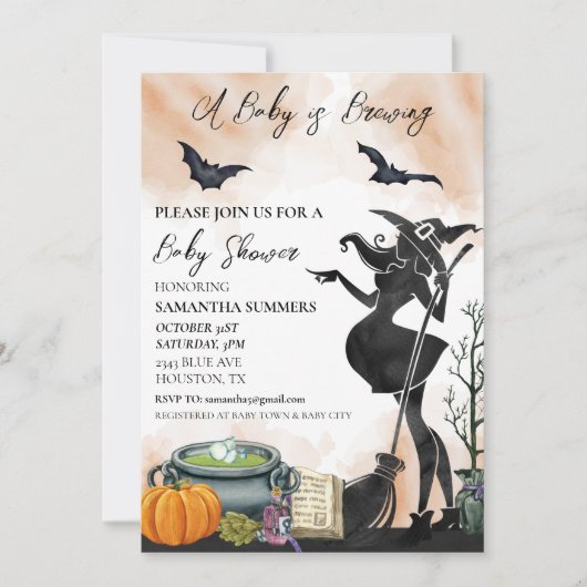 ハロウィーンAベビーは魔女の水色を醸造している 招待状 (正面)