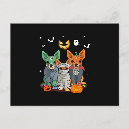 ハロウィーンChihuahua犬の魔女可愛いギフトダッシュント 案内ポストカード (正面)
