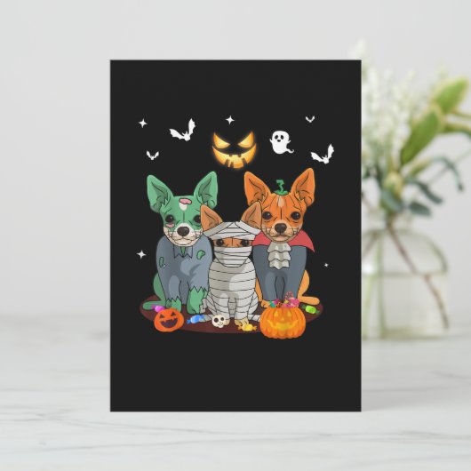ハロウィーンChihuahua犬の魔女可愛いギフトダッシュント 案内状 (スタンド正面)