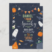 ハロウィーンFOURever 4th誕生日こうもりパーティー幽霊 招待状 (正面/裏面)