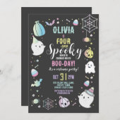 ハロウィーンFOURever 4th Birthday Girlsパーティー幽霊 招待状 (正面/裏面)