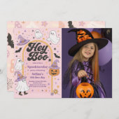 ハロウィーンHey Booかわいい幽霊誕生日パーティーの写真 招待状 (正面/裏面)
