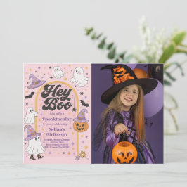 ハロウィーンHey Booかわいい幽霊誕生日パーティーの写真 招待状