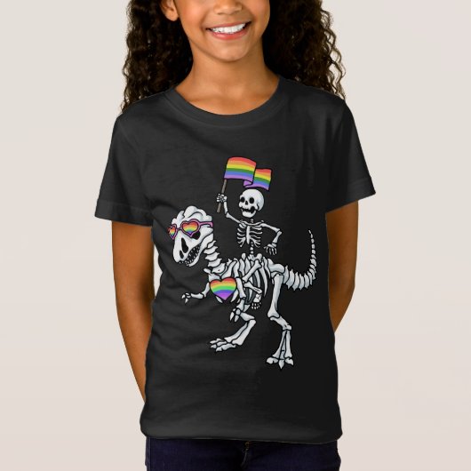 ハロウィーンLGBT Tレックス恐竜スケルトンゲイプライド Tシャツ (正面)