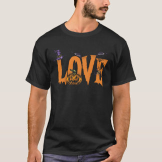 ハロウィーンLOVEハロウィンパンプキンレトロ Tシャツ