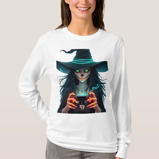 ハロウィーンPlayStationゲーム不気味- PS5 Witch Co Tシャツ (正面)