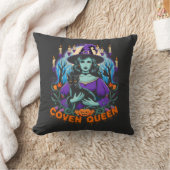 ハロウィーンQUEEN WITCH ART with Black Catデザイン クッション (ブランケット)