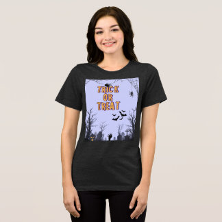 ハロウィーンTシャツの女性、子供、男性をトリックまたは扱う トライブレンドTシャツ