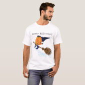 ハロウィーンTシャツウィッチカボチャ飛んでいるブロムおもしろい Tシャツ (正面フル)