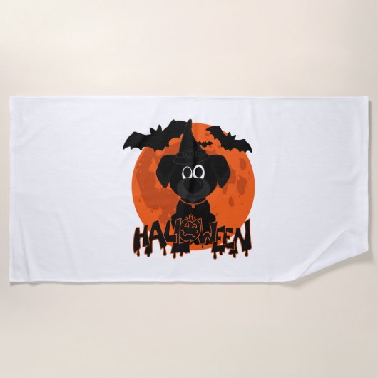 ハロウィーンTシャツドッグ ビーチタオル (正面)