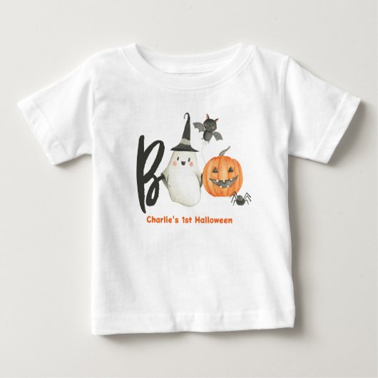 ハロウィーンTシャツ – ベビー初誕生日 – ブー不気味 ベビーTシャツ (正面)