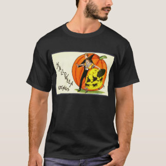 ハロウィーンTシャツ。ヴィンテージハロウィーンアート、ウィッチ Tシャツ