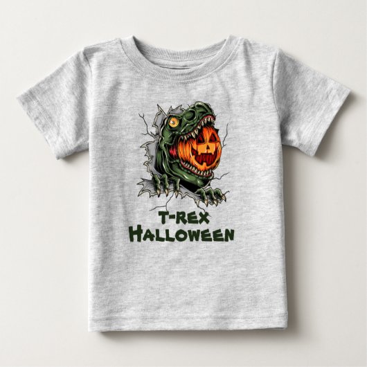ハロウィーンTレックスヘッド食べハロウンパンプキン ベビーTシャツ (正面)