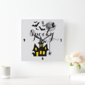 ハロウィ不気味ンスパイダーこうもりスウィッ幽霊のよく出るチハウス  スクエア壁時計 (ホーム)