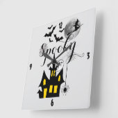 ハロウィ不気味ンスパイダーこうもりスウィッ幽霊のよく出るチハウス  スクエア壁時計 (傾斜)