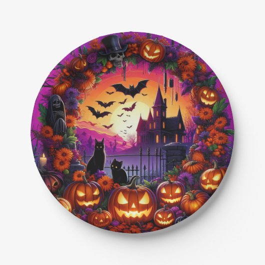 ハロウィ不気味ンプレートカボチャとハ幽霊のよく出るウス ペーパープレート (正面)