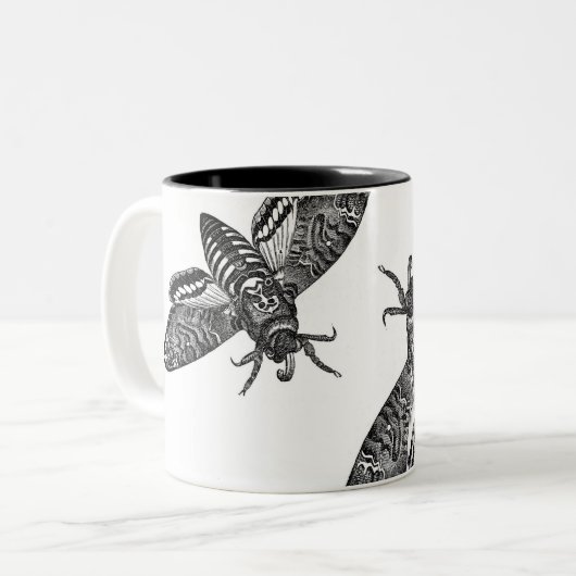 ハロウィ不気味ーン白黒ヴィンテージスカルモス ツートーンマグカップ (正面左)