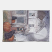 ハロウィ図解入りの、写真付きのンハウトハウス（黒猫） キッチンタオル (横)