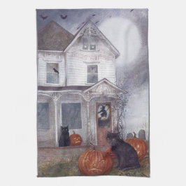 ハロウィ図解入りの、写真付きのンハウトハウス(黒猫) キッチンタオル