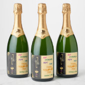 ハロウィ最高のン・ブリュー&金ゴールドグリッタースカル スパークリングワインラベル (ボトル)