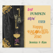 ハロウィ最高のン・ブリュー&金ゴールドグリッタースカル スパークリングワインラベル (シングルラベル)