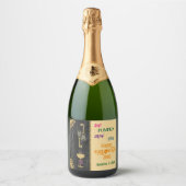 ハロウィ最高のン・ブリュー&金ゴールドグリッタースカル スパークリングワインラベル (正面)