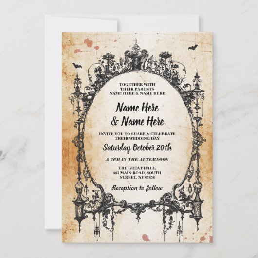 ハロウィ結婚ーンゴシックフレームヴィンテージ招待状 招待状 (正面)