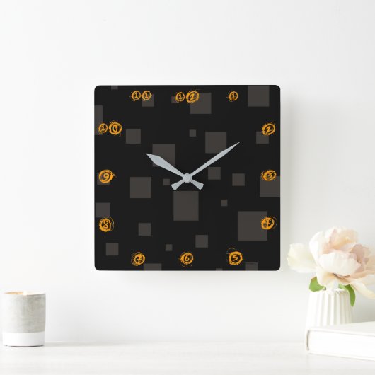ハロウィ風変わりン気味の薄い箱黒いオレンジ色の薄気味悪い スクエア壁時計 (ホーム)