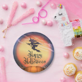 ハロウィ飛んでいるン魔女 ペーパープレート (パーティー)