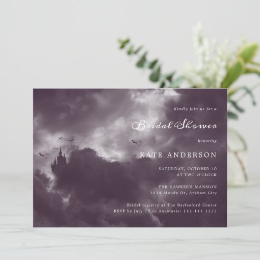 ハロウェディングゴシックロマンティックパープルブライダルシャワー 招待状 (スタンド正面)