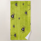 ハロウ不気味ィン怖いクモの緑 ビーチタオル (正面)