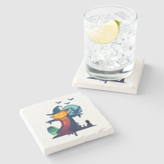 ハロウ幽霊のよく出るィンのかかしこうもりとカラス ストーンコースター (横)