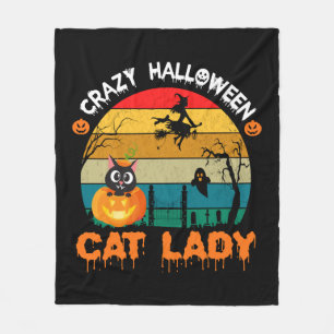 ハロウ熱狂するン猫レディ面白いハロウィーンヴィンテージ フリースブランケット