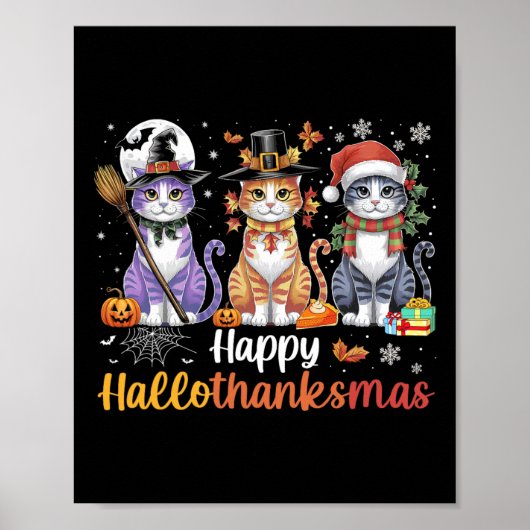 ハロサンクスマスキャッツハロウィーン感謝祭のクリスマス ポスター (正面)