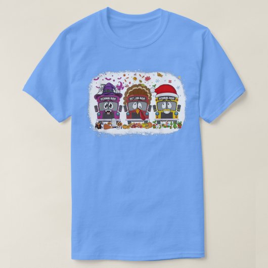 ハロサンクスマススクールバスドライバサンクスギビングクリスマス Tシャツ (デザイン正面)
