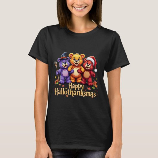 ハロサンクスマベアーズティーハロウィーン感謝祭Ch Tシャツ (正面)