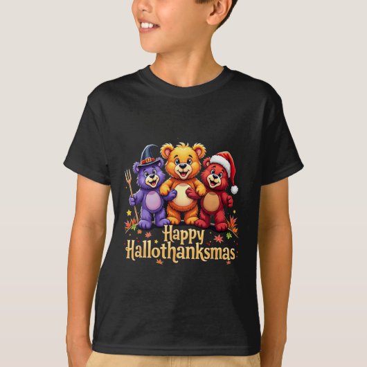 ハロサンクスマベアーズティーハロウィーン感謝祭Ch Tシャツ (正面)