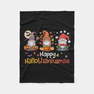 ハロサンクスマ格言ハロウィンサンクスギビングクリス フリースブランケット