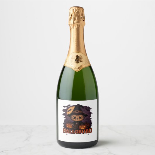 ハロブハロウィーン不気味かわいい&ウィッチキャットT-Shir スパークリングワインラベル (正面)