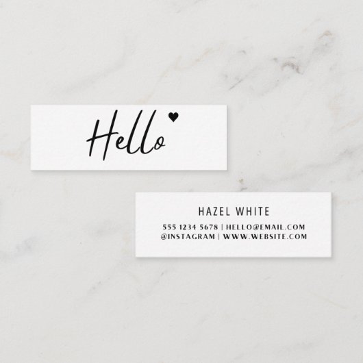 ハロミニマルーモダンハートクリーンシンプルホワイトミニ スキニー名刺 (正面/裏面)