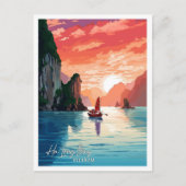 ハロングベイベトナムヴィンテージ旅行イラストレーション ポストカード (正面)