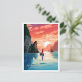 ハロングベイベトナムヴィンテージ旅行イラストレーション ポストカード (スタンド正面)