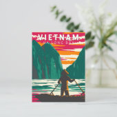 ハロンベイベトナムボートベンダー旅行アートヴィンテージ ポストカード (スタンド正面)